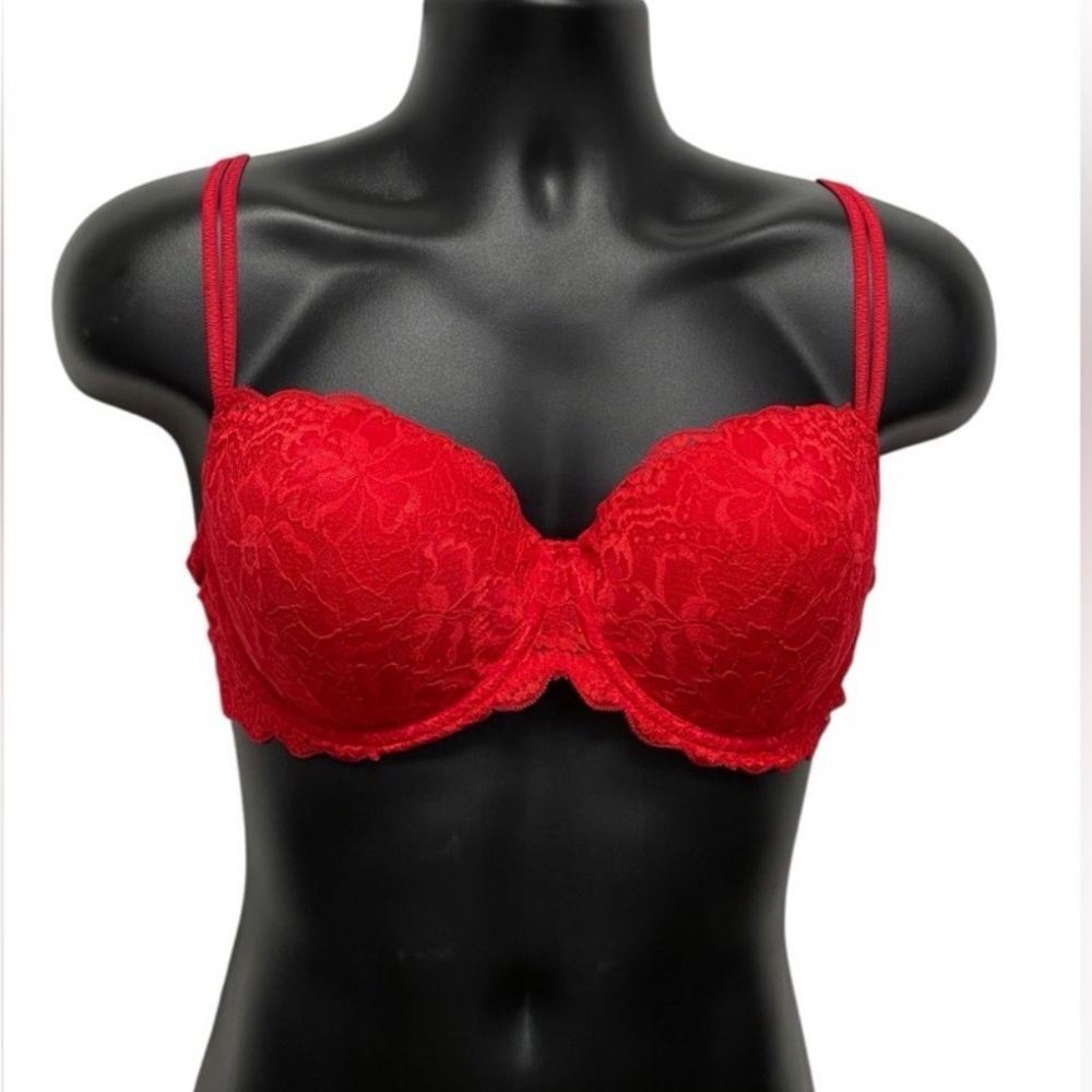 Victoria’s Secret PINK Red Lace Push Up Bra 36DD Underwire Lingerie
